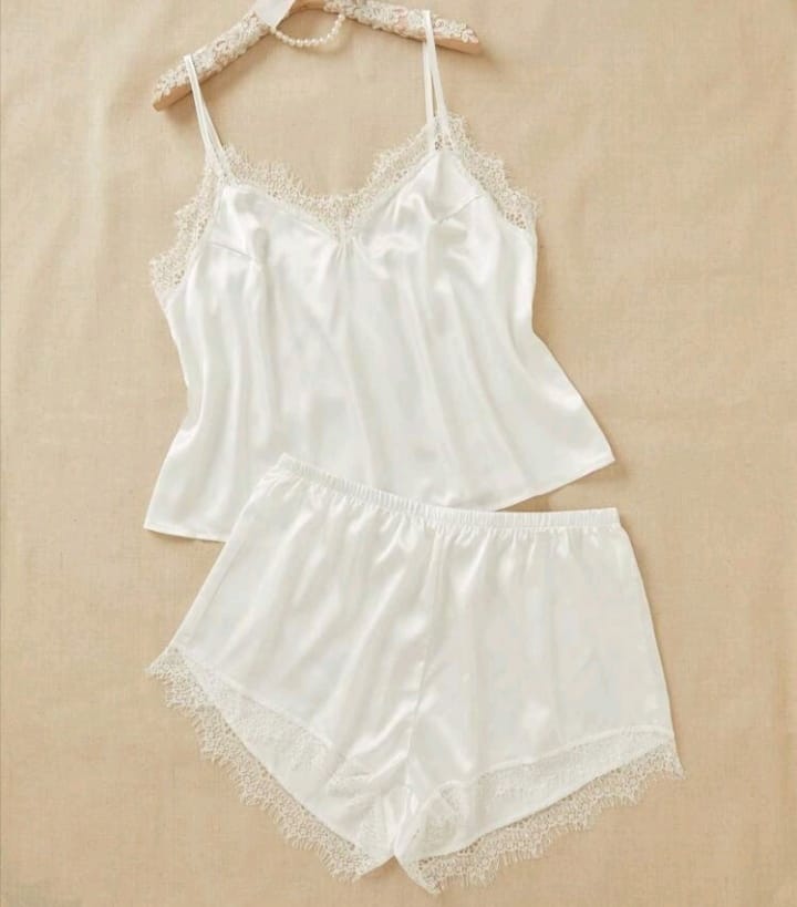 White Lace Satin Cami Set
